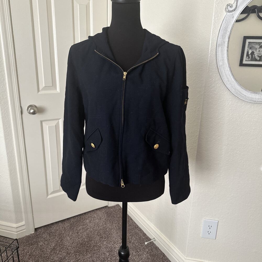 Vintage Lauren Ralph Lauren Women's Jacket Petite Medium Navy Wool Hooded